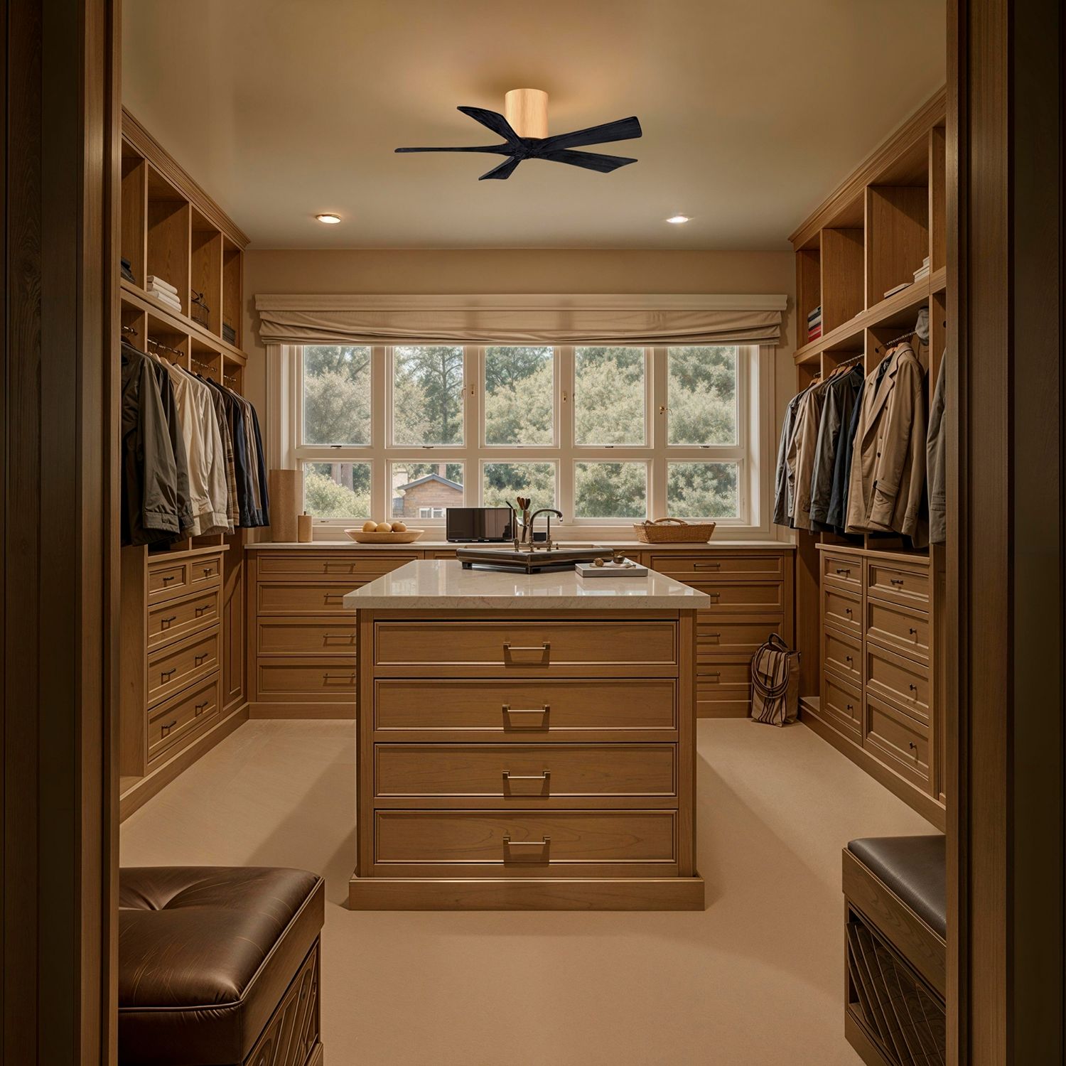 42" Irene-5H Light Maple and Matte Black Ceiling Fan