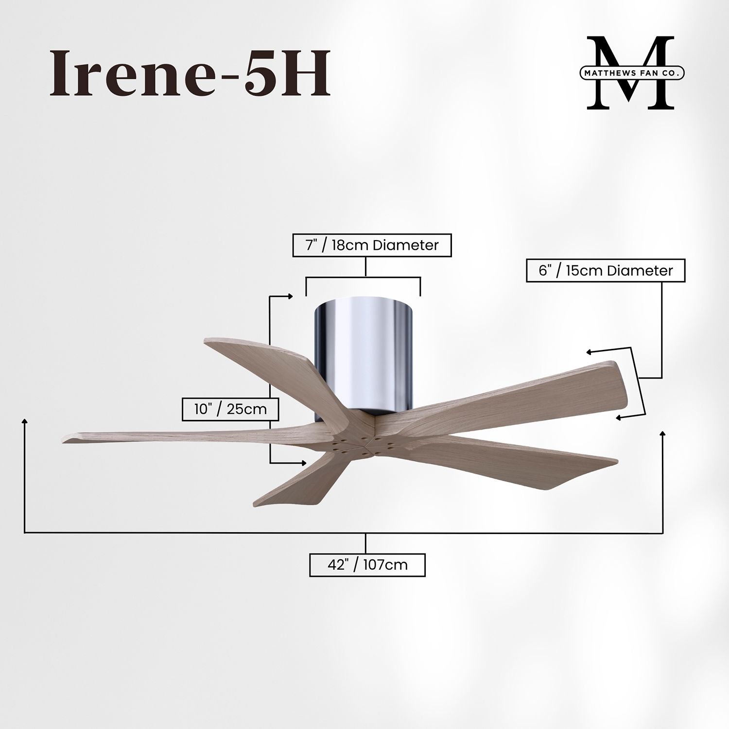 42" Irene-5H Polished Chrome and Gray Ash Ceiling Fan