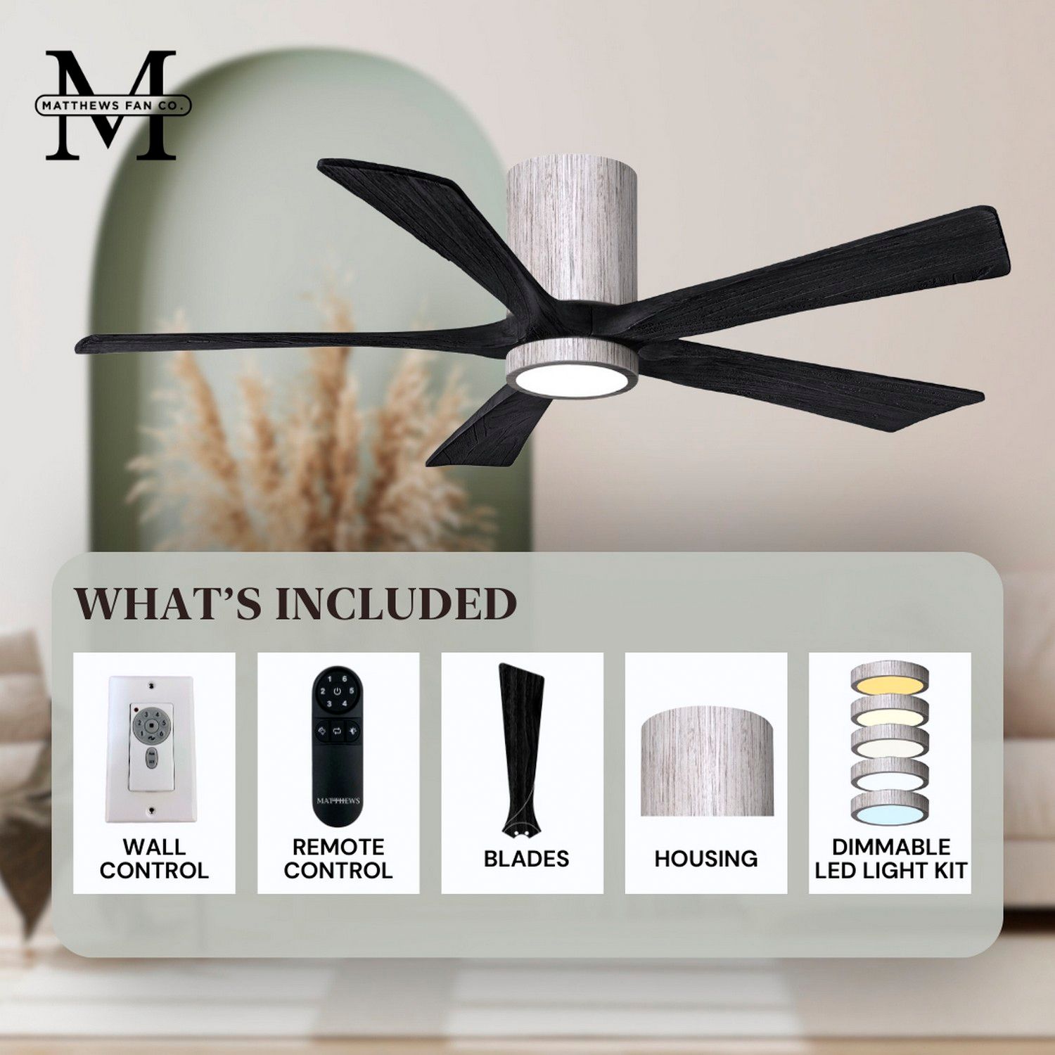 42" Irene-5HLK Barnwood and Matte Black LED Ceiling Fan