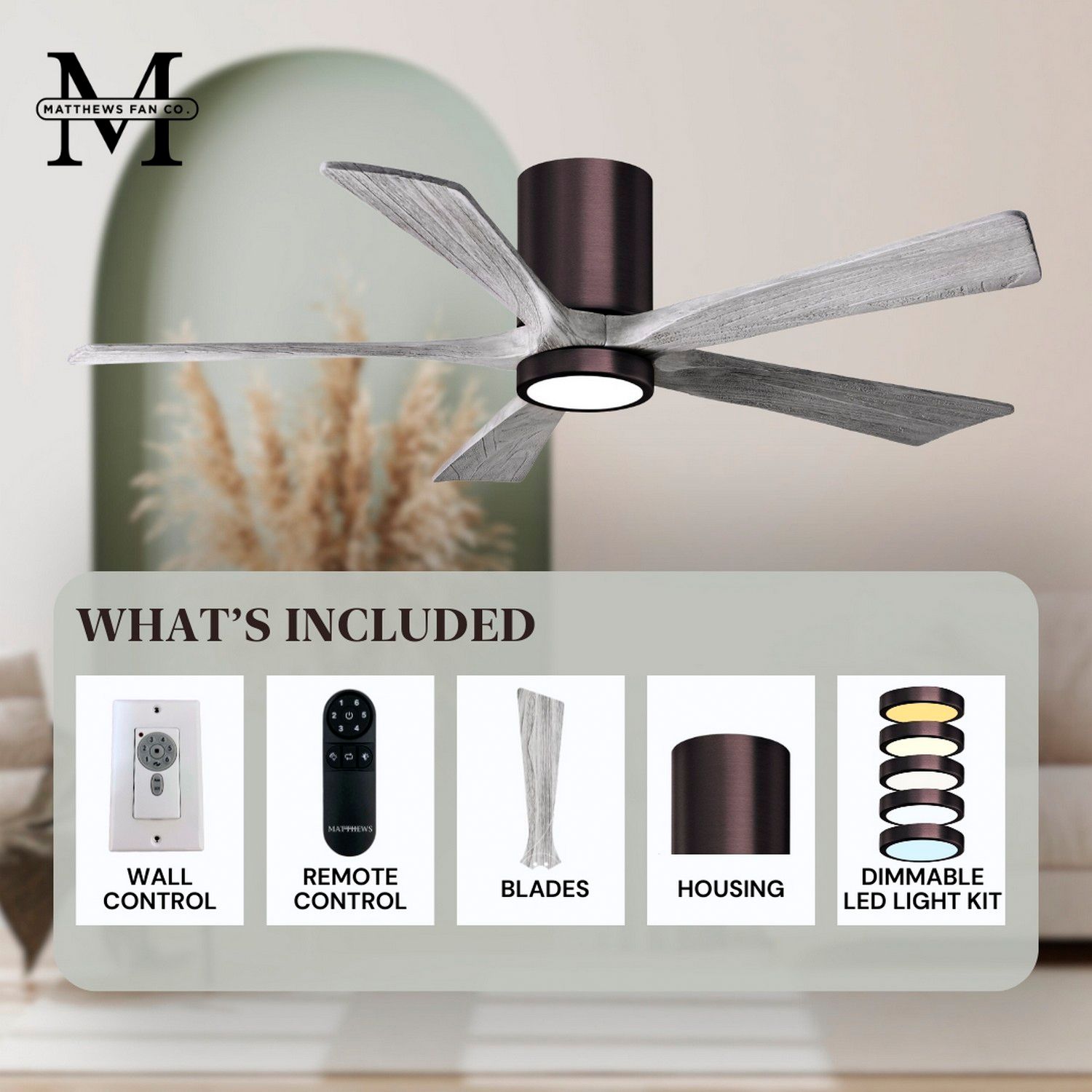 42" Irene-5HLK Brushed Bronze and Barn Wood LED Ceiling Fan