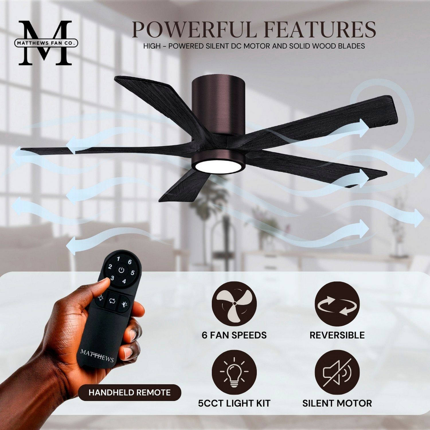42" Irene-5HLK Brushed Bronze and Black LED Ceiling Fan