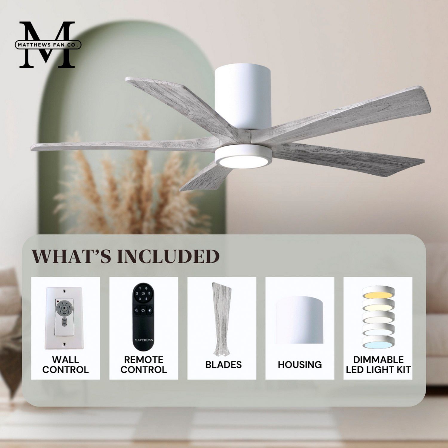 42" Irene-5HLK LED Damp Gloss White Barn Wood Ceiling Fan with Remote