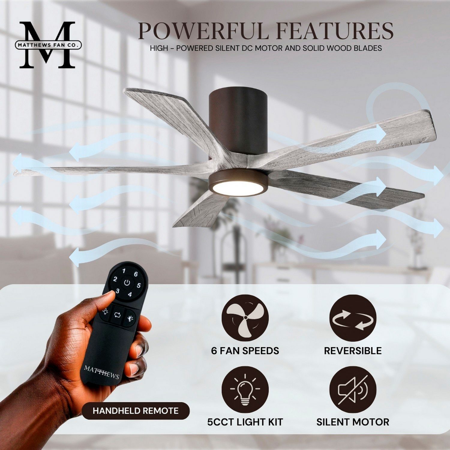 42" Irene-5HLK Textured Bronze LED Damp Hugger Ceiling Fan with Remote