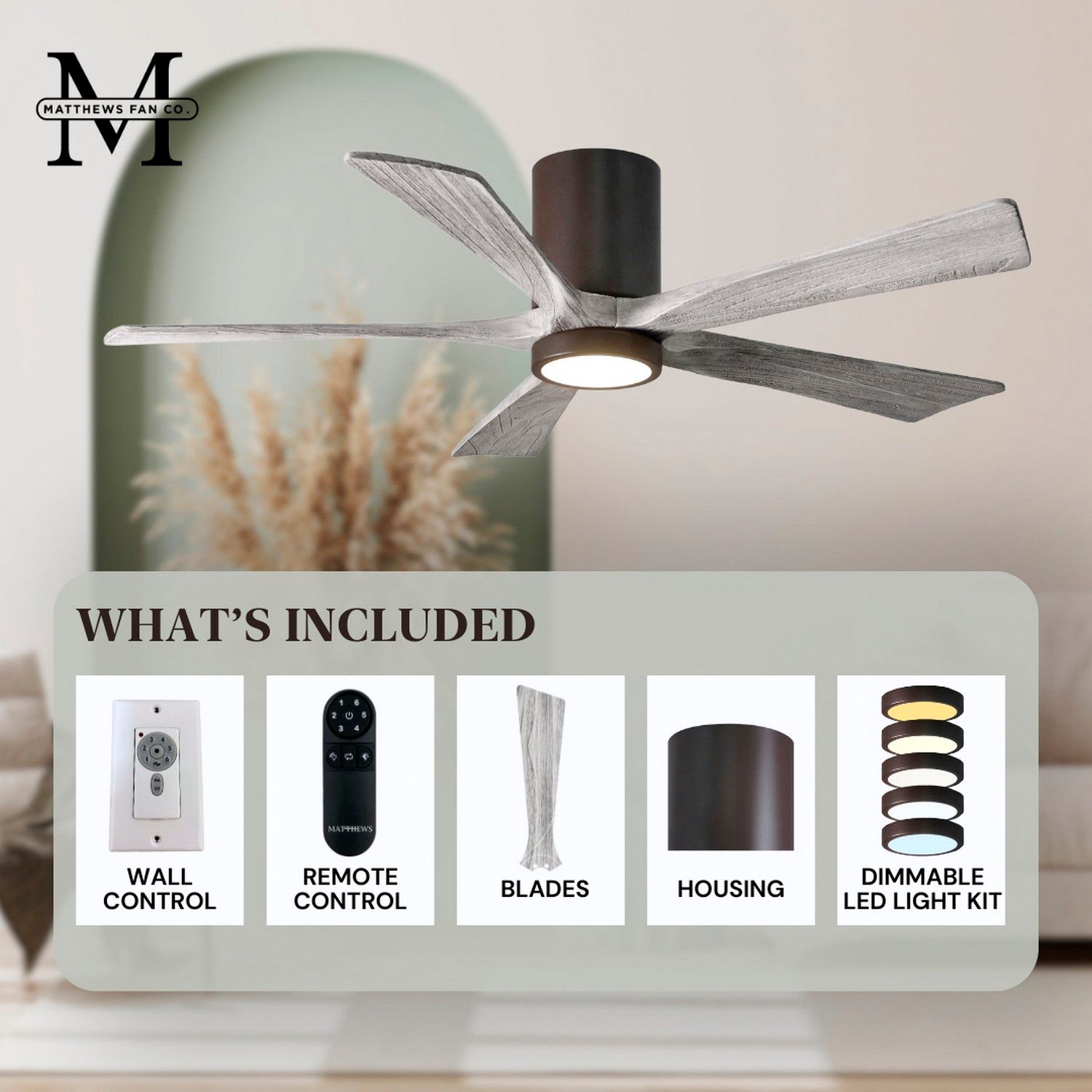 42" Irene-5HLK Textured Bronze LED Damp Hugger Ceiling Fan with Remote