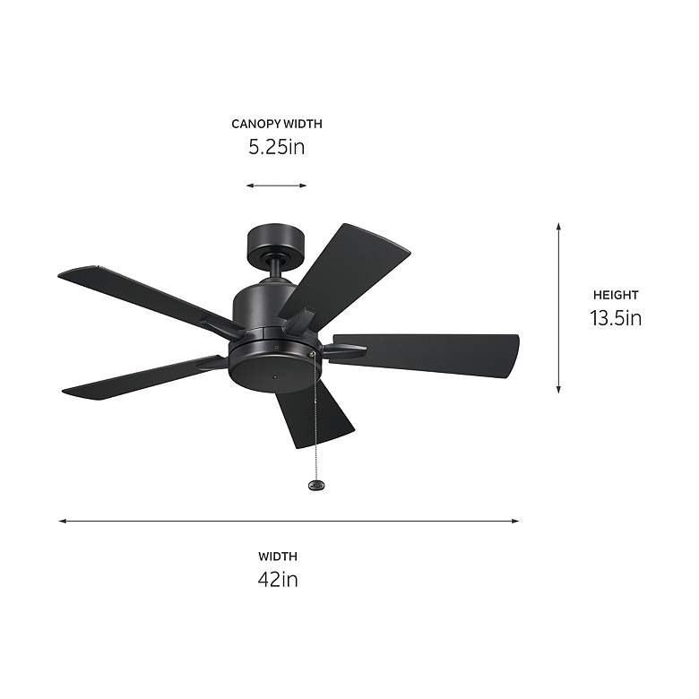 Image 6 42" Kichler Lucian II Satin Black Pull-Chain Indoor Ceiling Fan more views