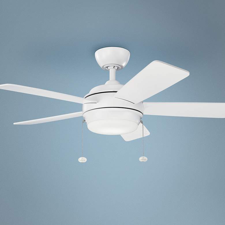 Image 1 42" Kichler Starkk Matte White LED Ceiling Fan with Pull Chain