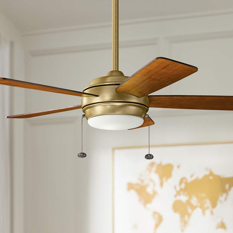 Image 1 42 inch Kichler Starkk Natural Brass LED Ceiling Fan with Pull Chain