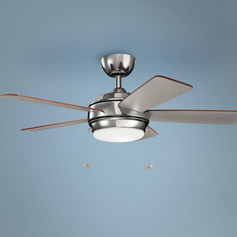 Image 1 42" Kichler Starkk Polished Nickel LED Ceiling Fan with Pull Chain