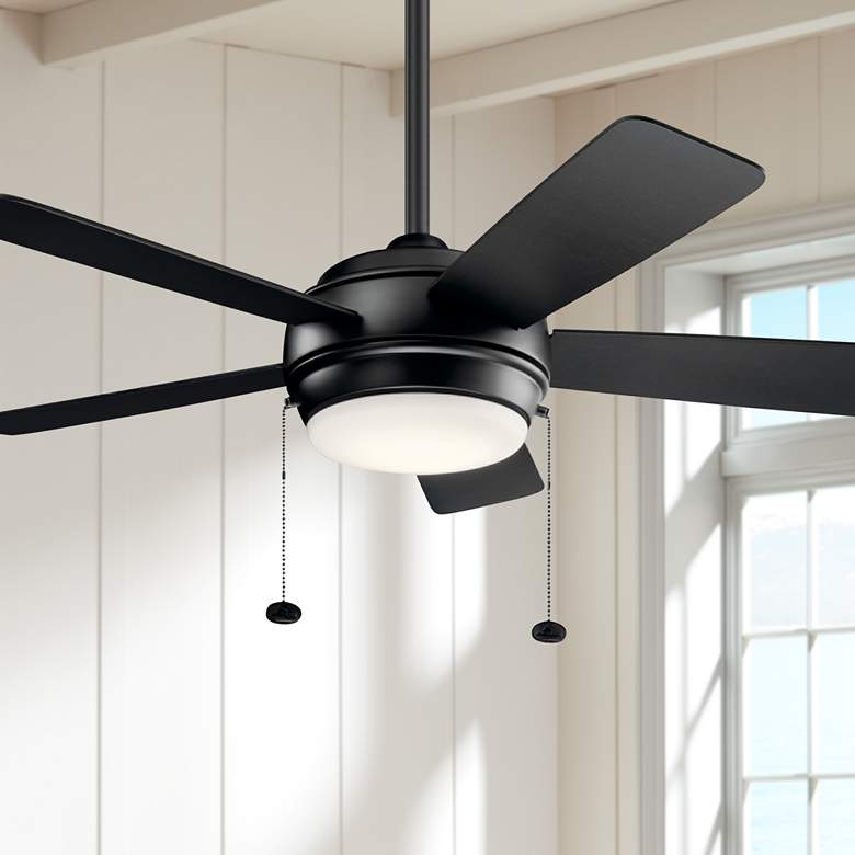 Image 1 42 inch Kichler Starkk Satin Black Modern Pull Chain LED Ceiling Fan