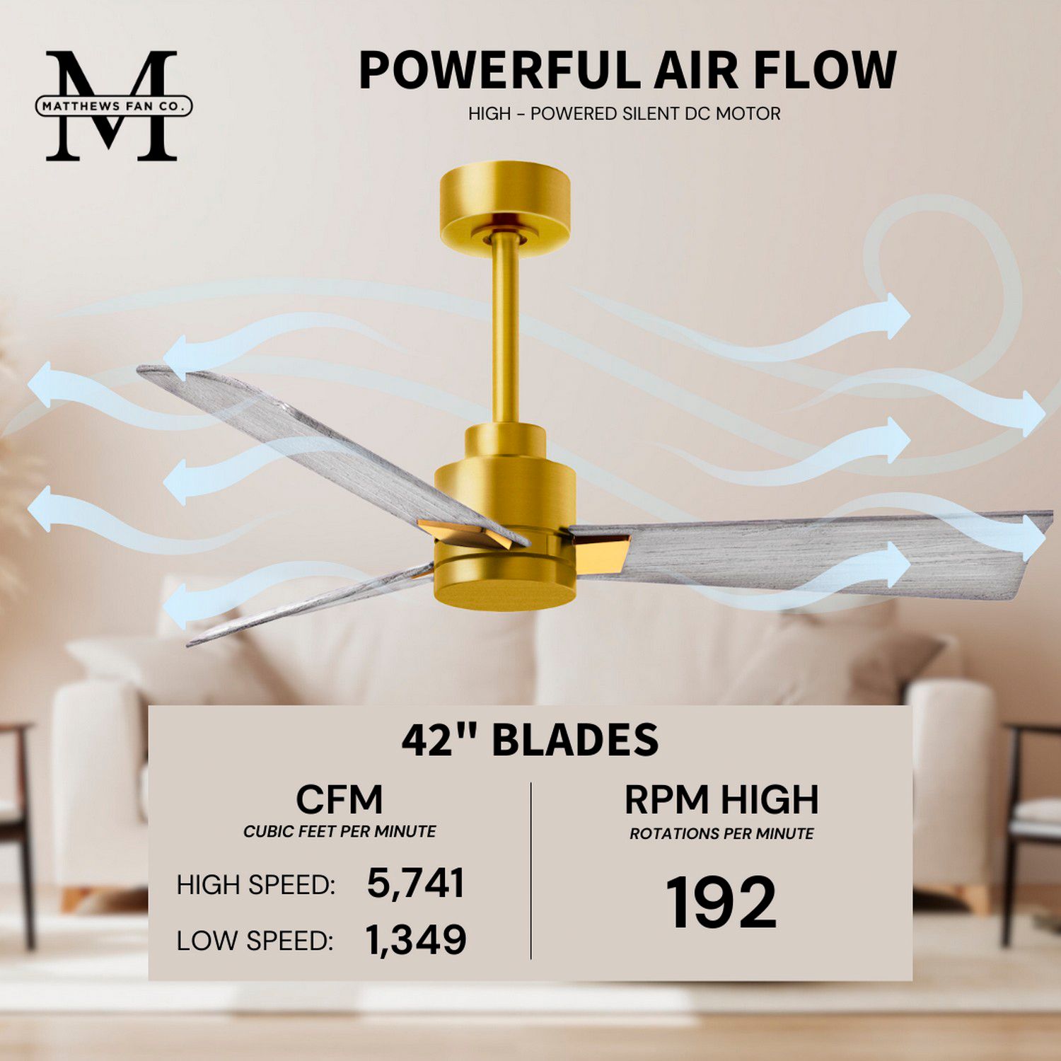 42" Matthews Alessandra Brass and Barnwood Ceiling Fan with Remote