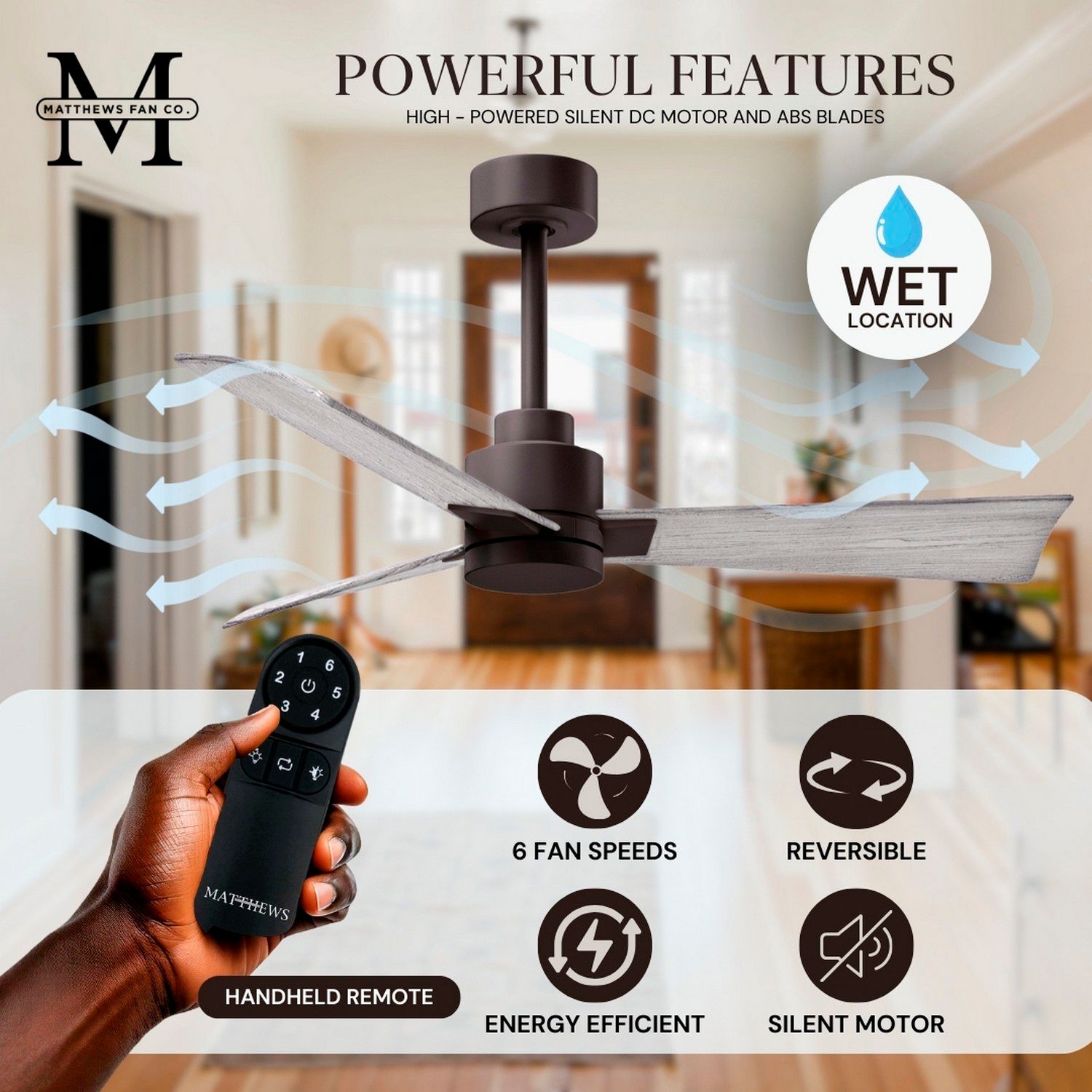 42" Matthews Alessandra Bronze and Barnwood Ceiling Fan with Remote