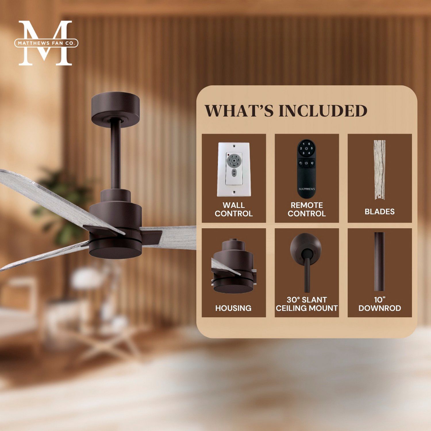 42" Matthews Alessandra Bronze and Barnwood Ceiling Fan with Remote