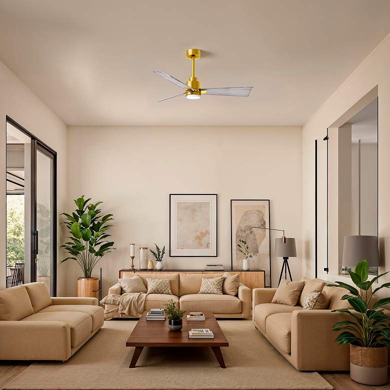 Image 3 42" Matthews Alessandra Damp LED Barnwood and Brass Fan with Remote more views