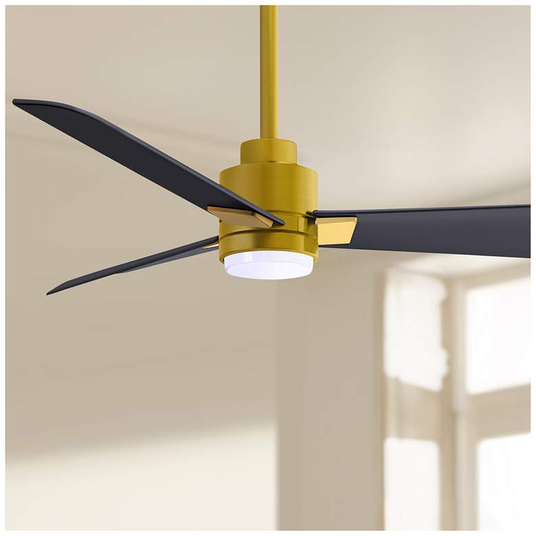 Image 1 42 inch Matthews Alessandra Damp LED Black Brass Ceiling Fan with Remote
