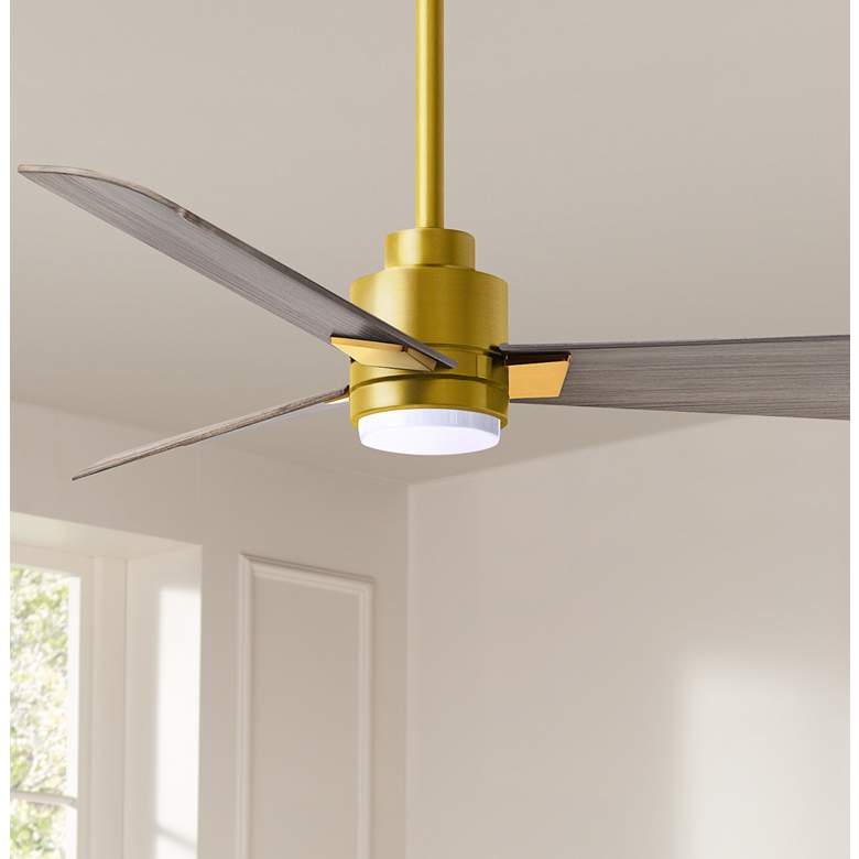 Image 1 42" Matthews Alessandra Damp LED Brass Gray Ceiling Fan with Remote