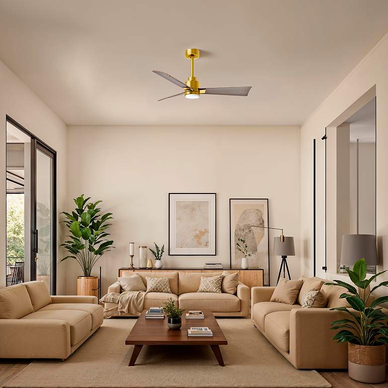 Image 6 42" Matthews Alessandra Damp LED Brass Gray Ceiling Fan with Remote more views