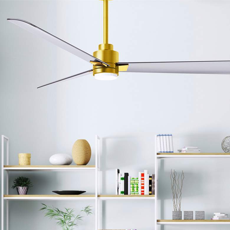 Image 1 42" Matthews Alessandra Damp LED Brass Nickel Ceiling Fan with Remote