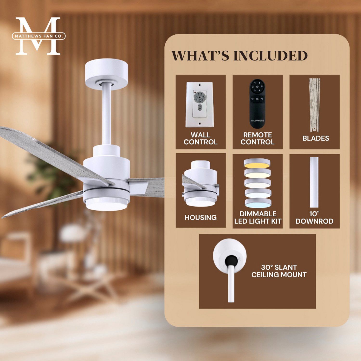 42" Matthews Alessandra Damp LED White Barnwood Fan with Remote