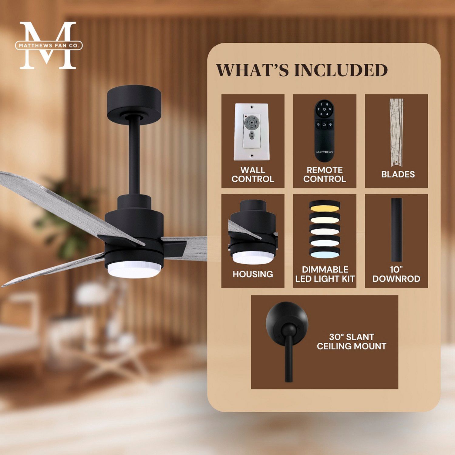 42" Matthews Alessandra LED Black Barnwood Ceiling Fan with Remote