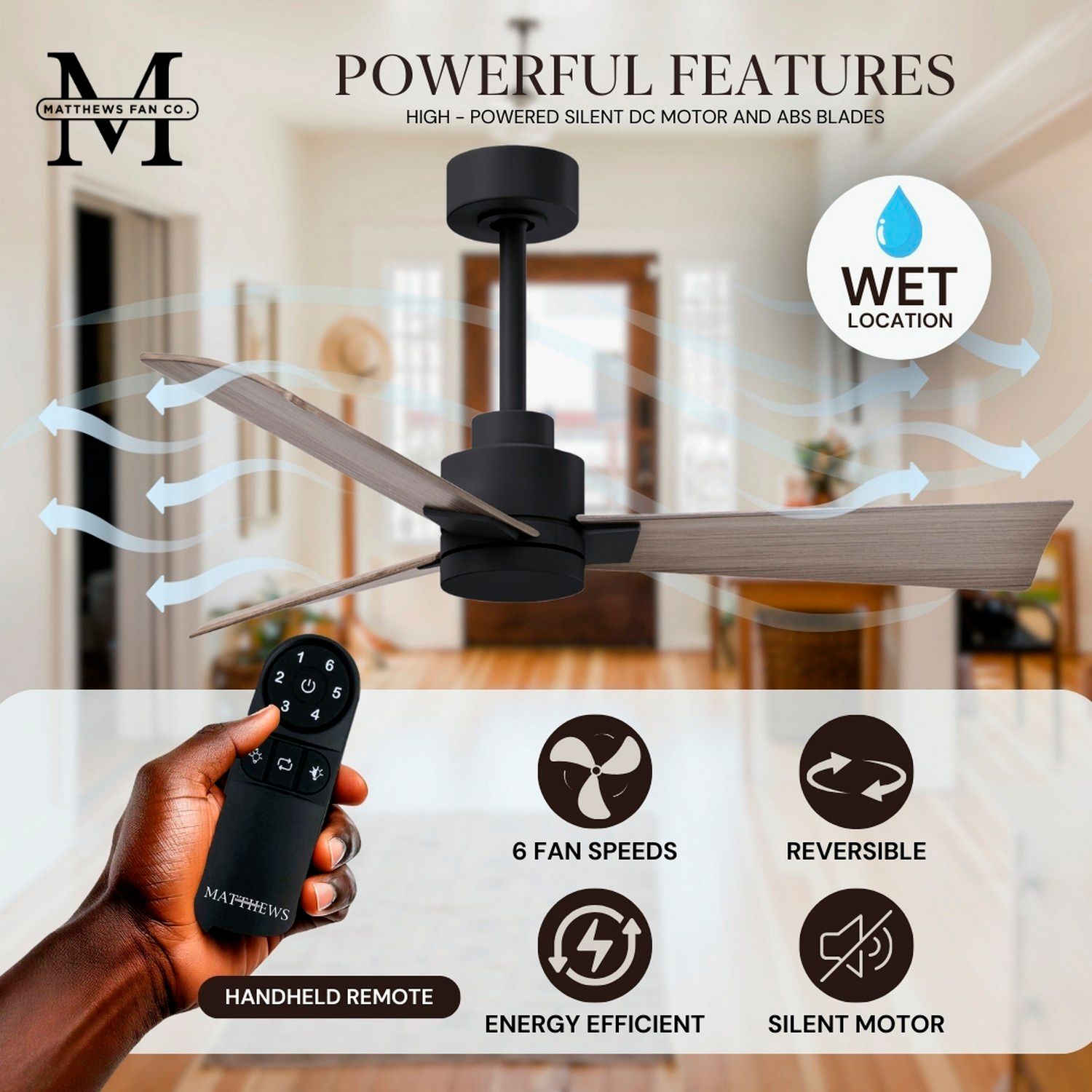 42" Matthews Alessandra Matte Black Gray Ash Ceiling Fan with Remote