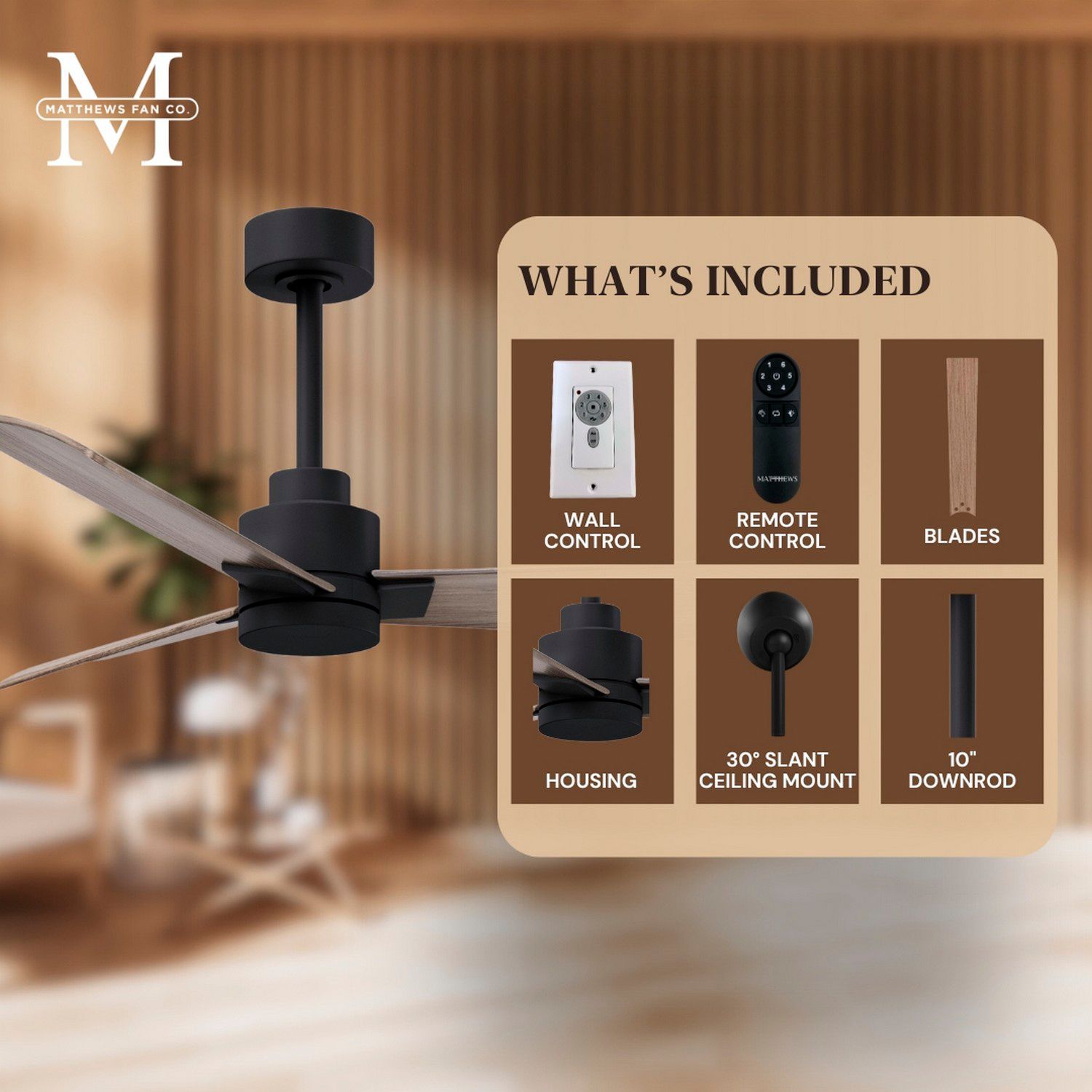 42" Matthews Alessandra Matte Black Gray Ash Ceiling Fan with Remote