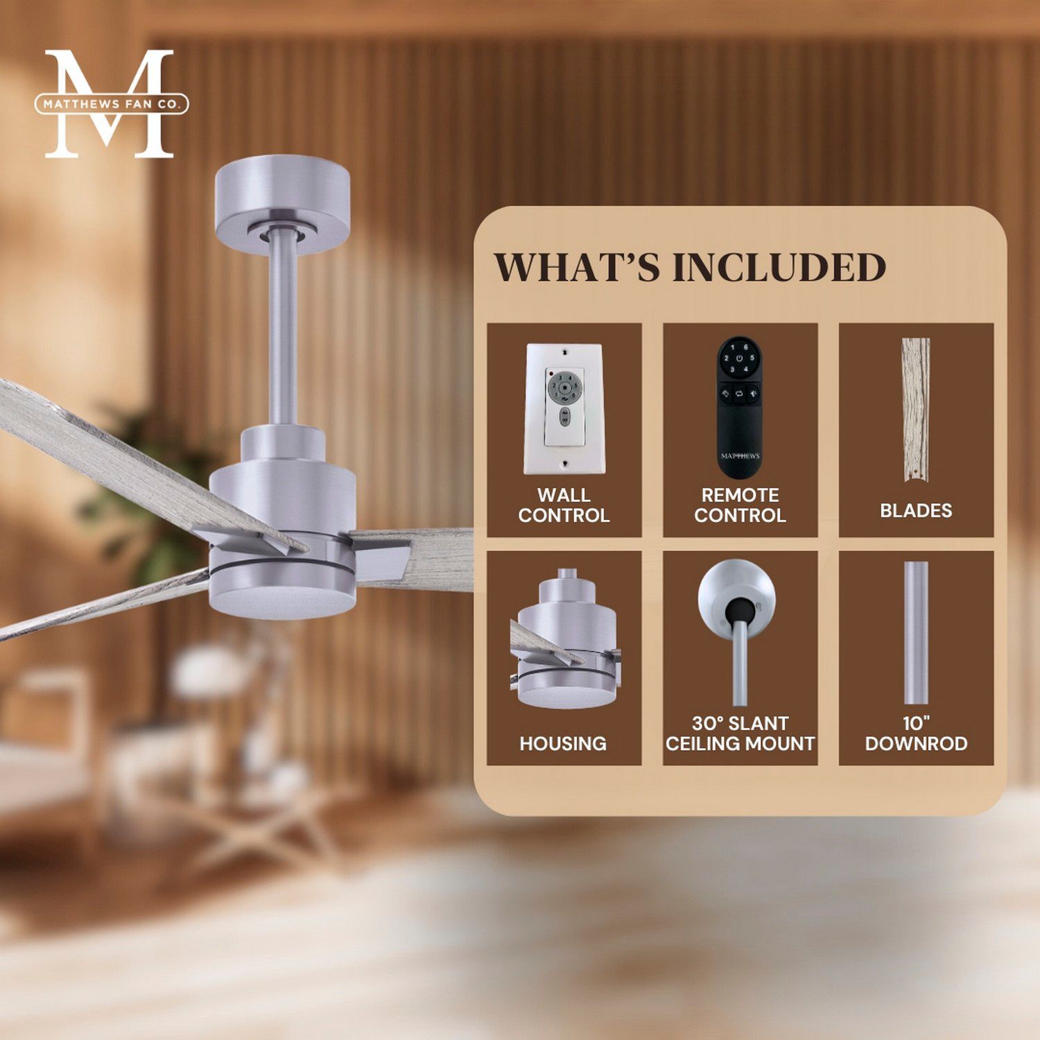 42" Matthews Alessandra Nickel and Barnwood Ceiling Fan with Remote