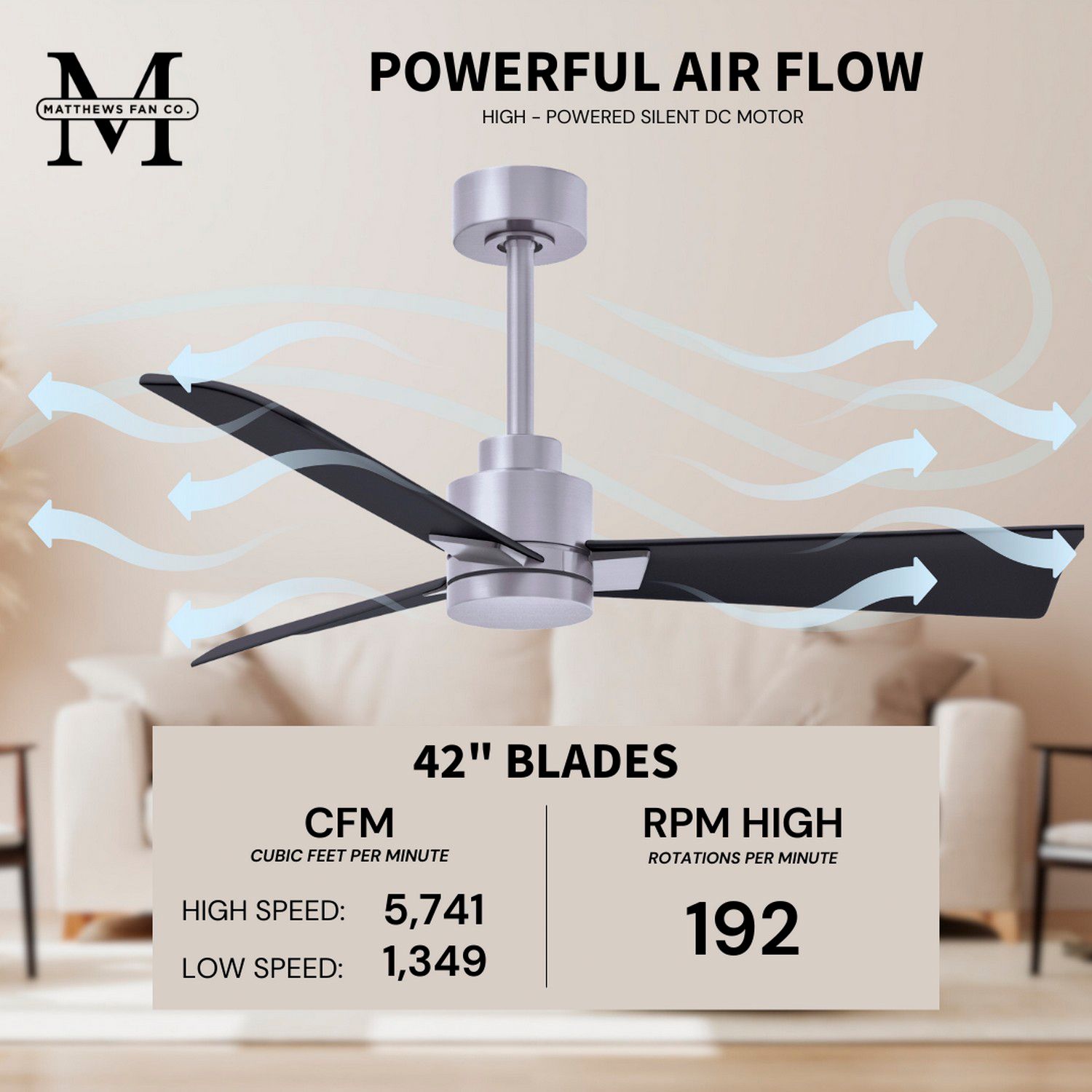 42" Matthews Alessandra Nickel and Matte Black Ceiling Fan with Remote