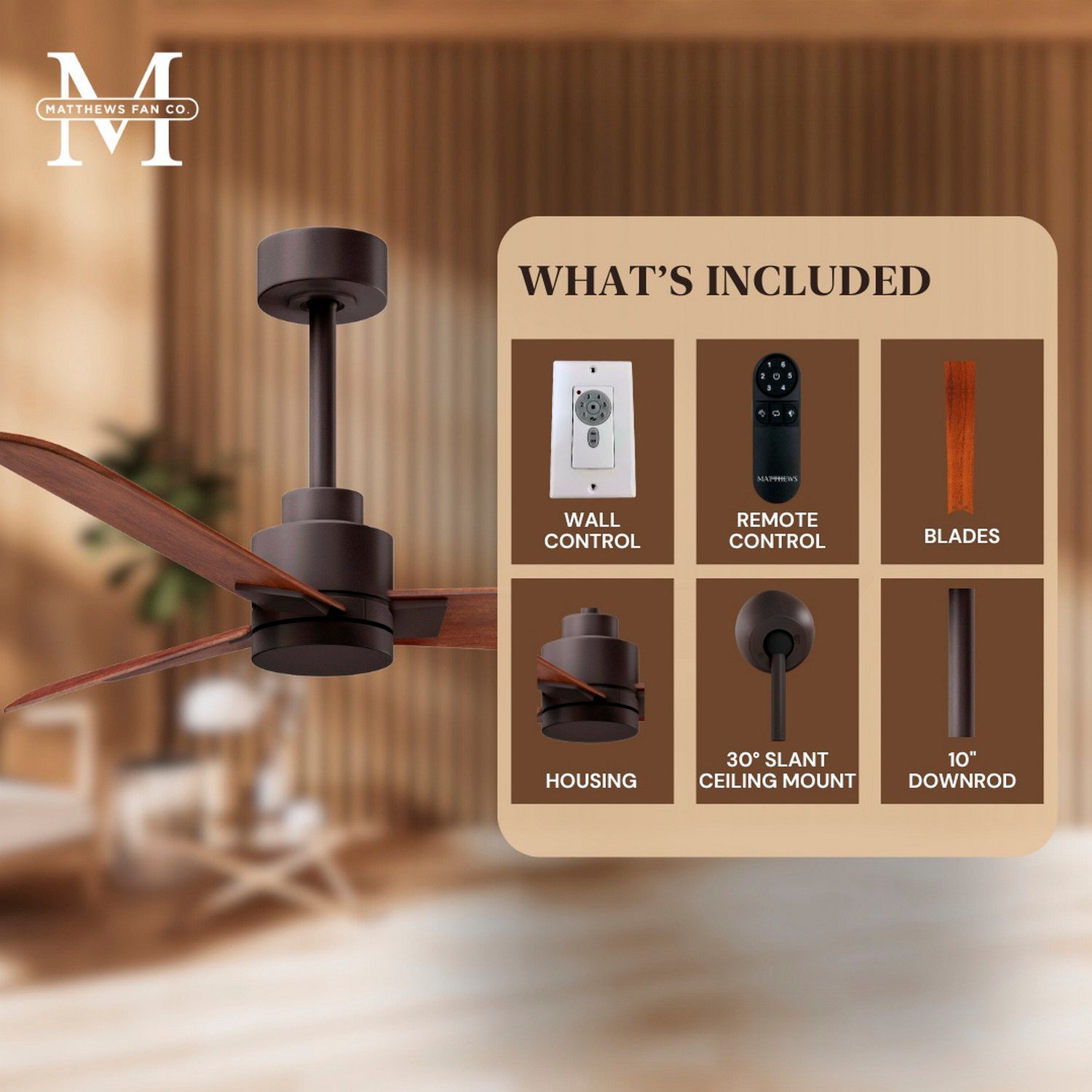 42" Matthews Alessandra Wet Bronze Walnut Ceiling Fan with Remote