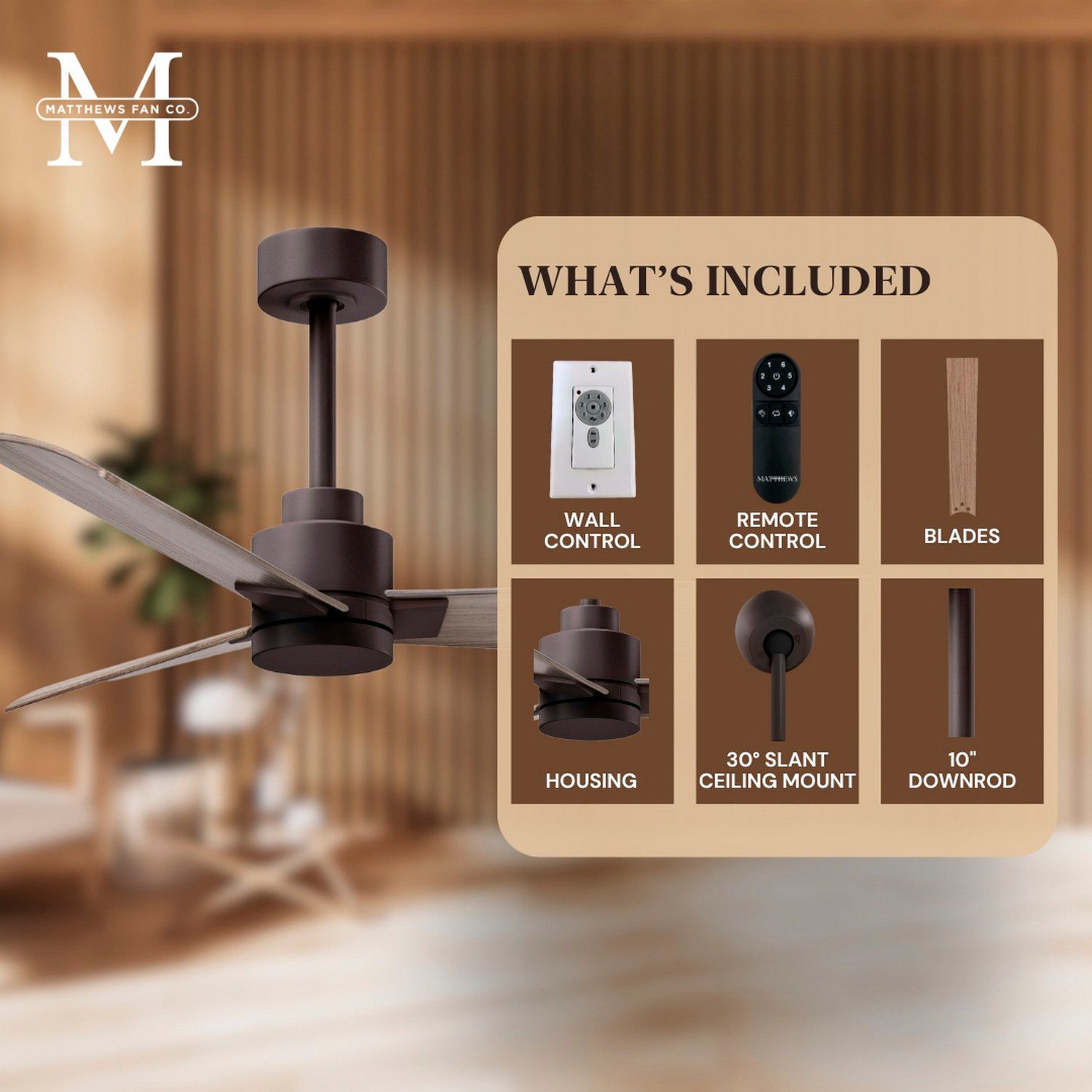 42" Matthews Alessandra Wet Rated Bronze Ash Ceiling Fan with Remote