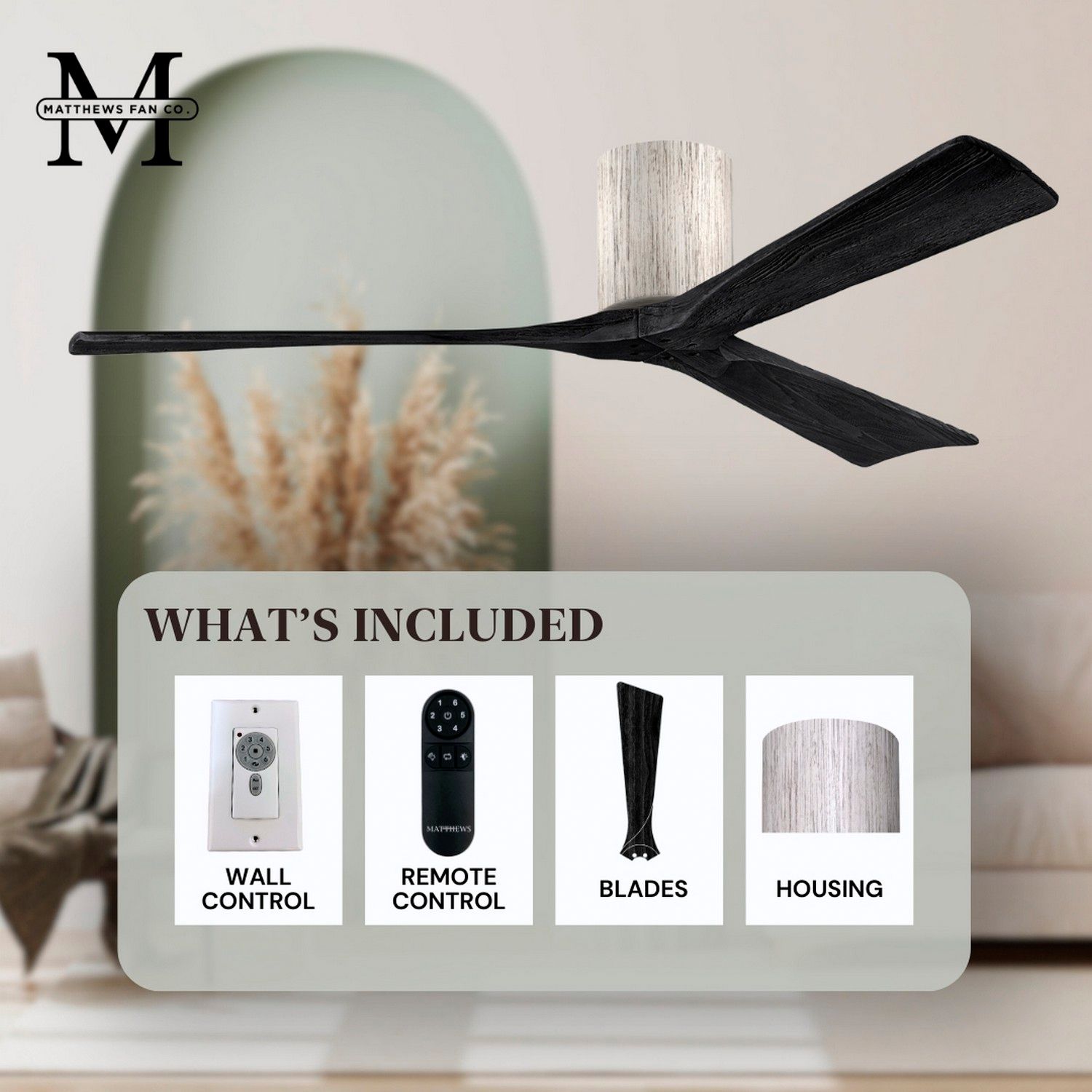 42" Matthews Irene 3H Barnwood and Black Remote Hugger Ceiling Fan