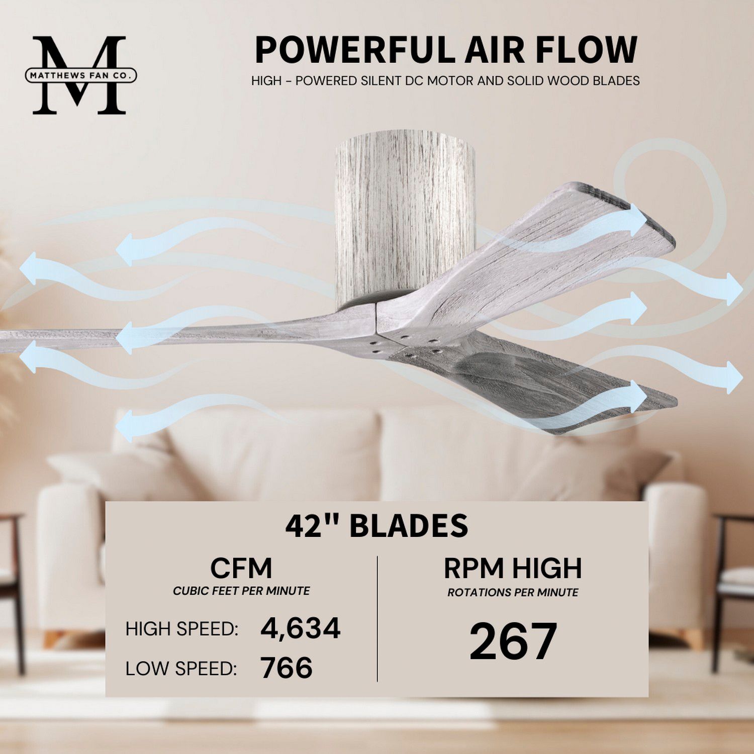 42" Matthews Irene 3H Barnwood Hugger Ceiling Fan with Remote