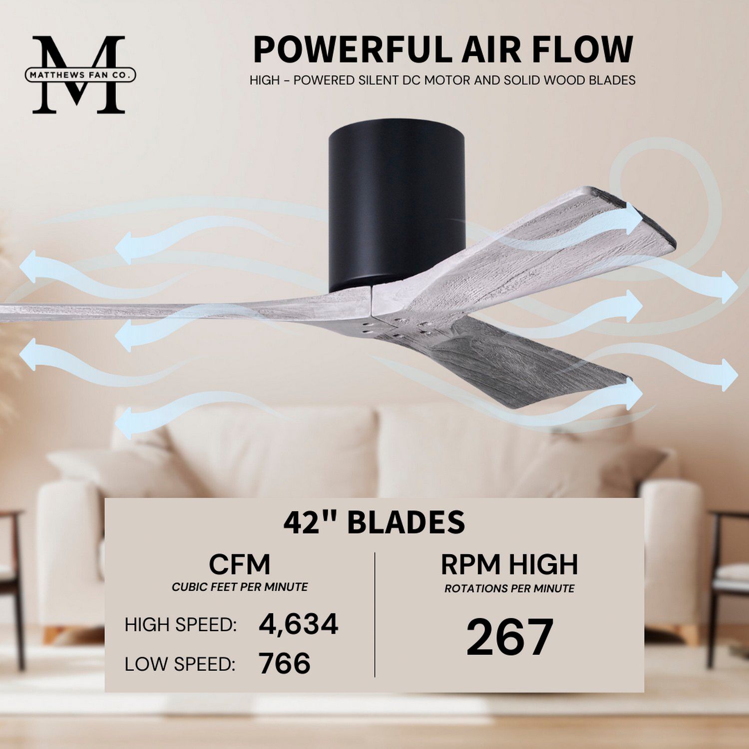 42" Matthews Irene 3H Black and Barnwood Remote Hugger Ceiling Fan