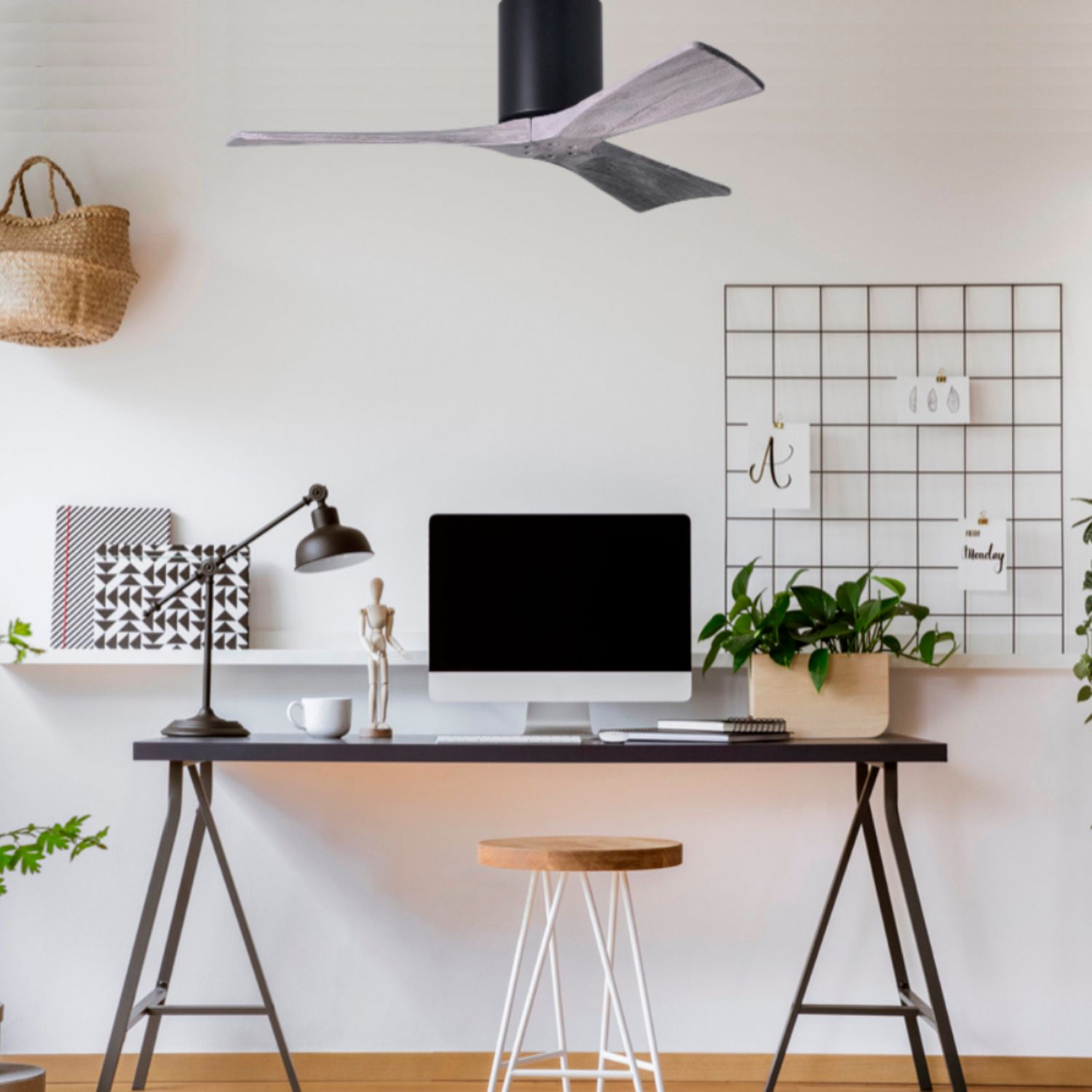 Image 4 42" Matthews Irene 3H Black and Barnwood Remote Hugger Ceiling Fan more views