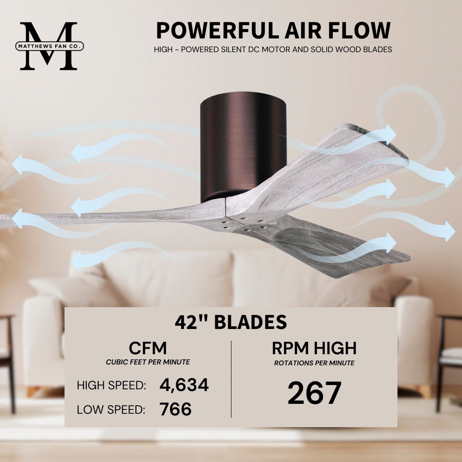 42" Matthews Irene 3H Bronze and Barnwood Remote Hugger Ceiling Fan