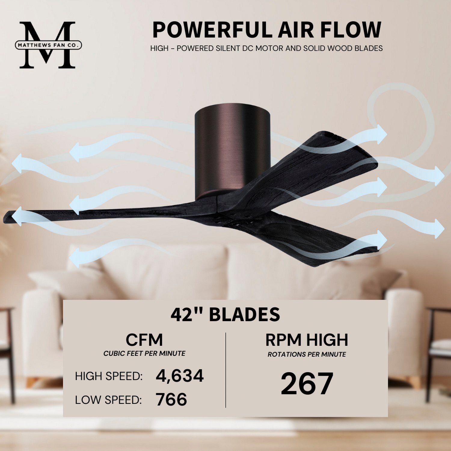 42" Matthews Irene 3H Bronze and Black Remote Hugger Ceiling Fan