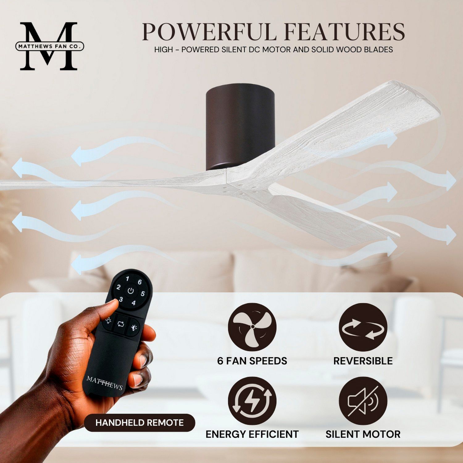 42" Matthews Irene 3H Bronze and Matte White Remote Hugger Ceiling Fan