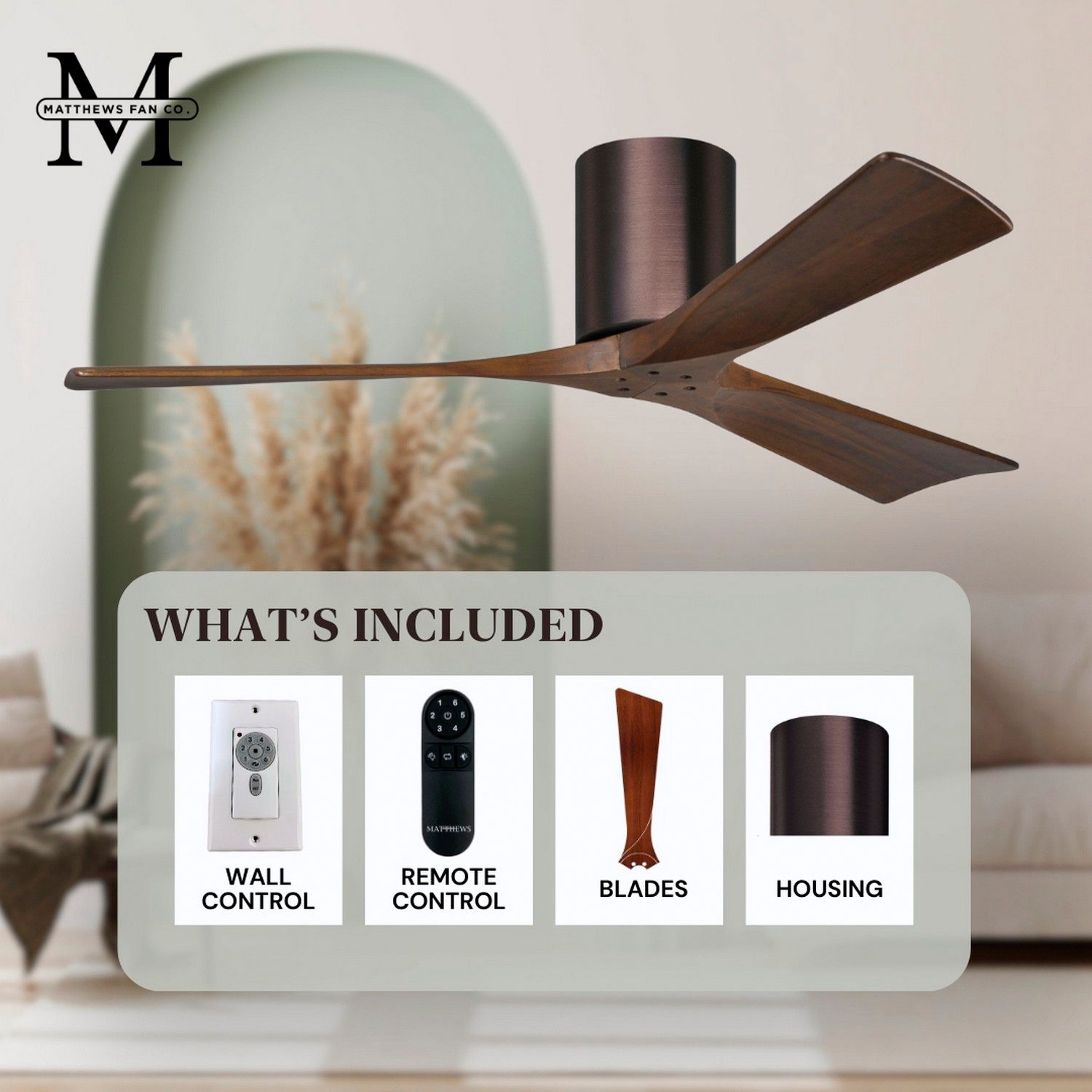 42" Matthews Irene 3H Bronze and Walnut Remote Hugger Ceiling Fan