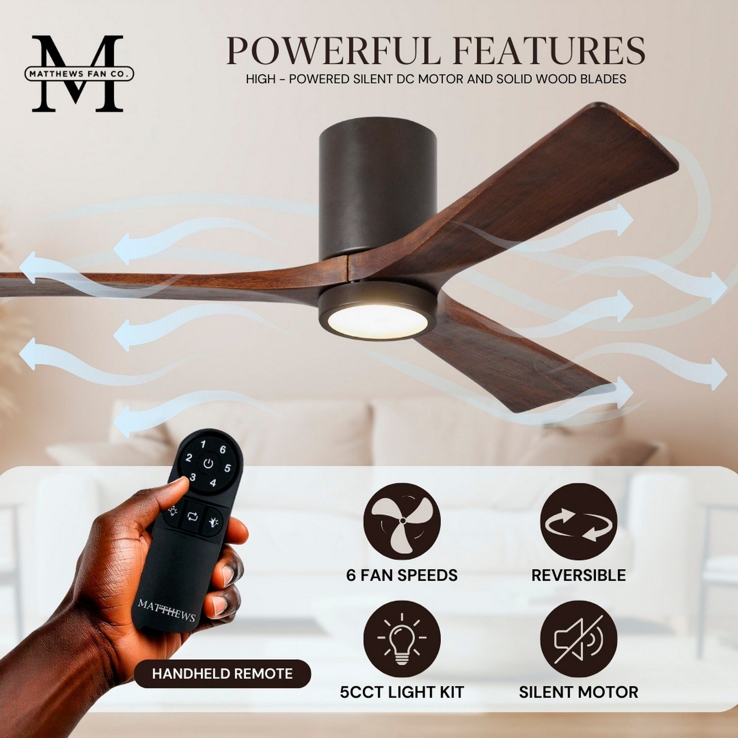 42" Matthews Irene 3H Bronze and Walnut Remote Hugger LED Ceiling Fan