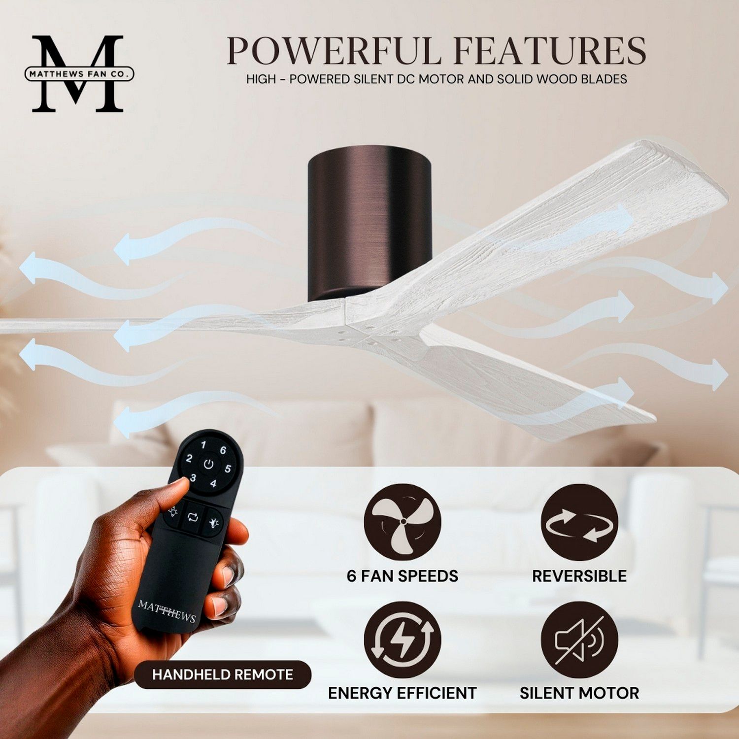 42" Matthews Irene 3H Bronze and White Remote Hugger Ceiling Fan