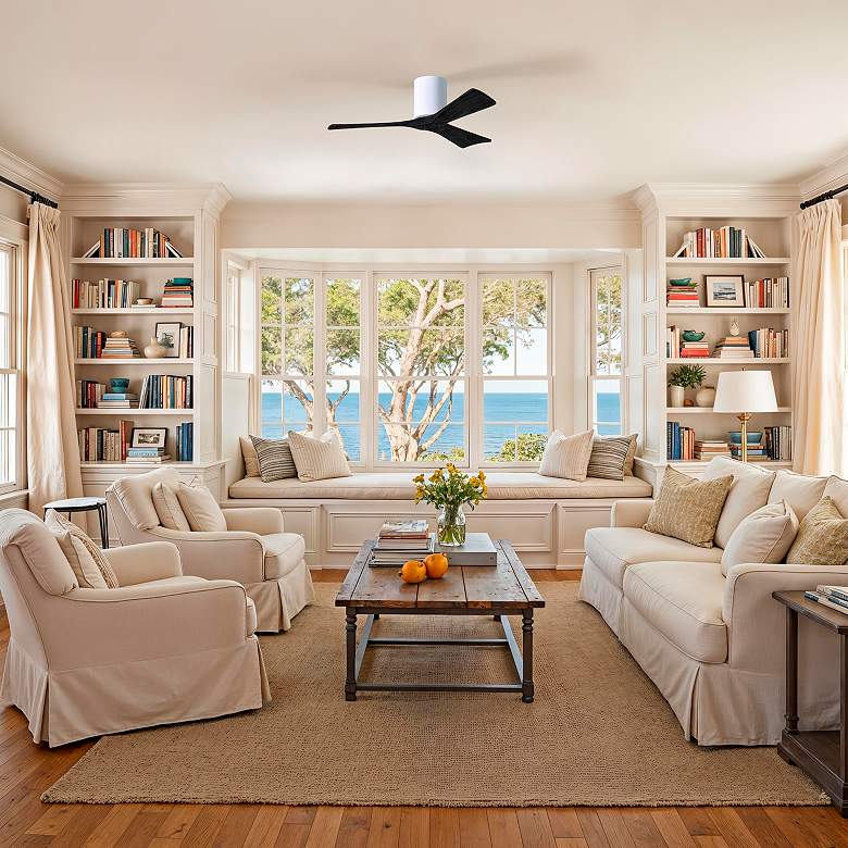 Image 6 42" Matthews Irene 3H Gloss White and Black Remote Hugger Ceiling Fan more views