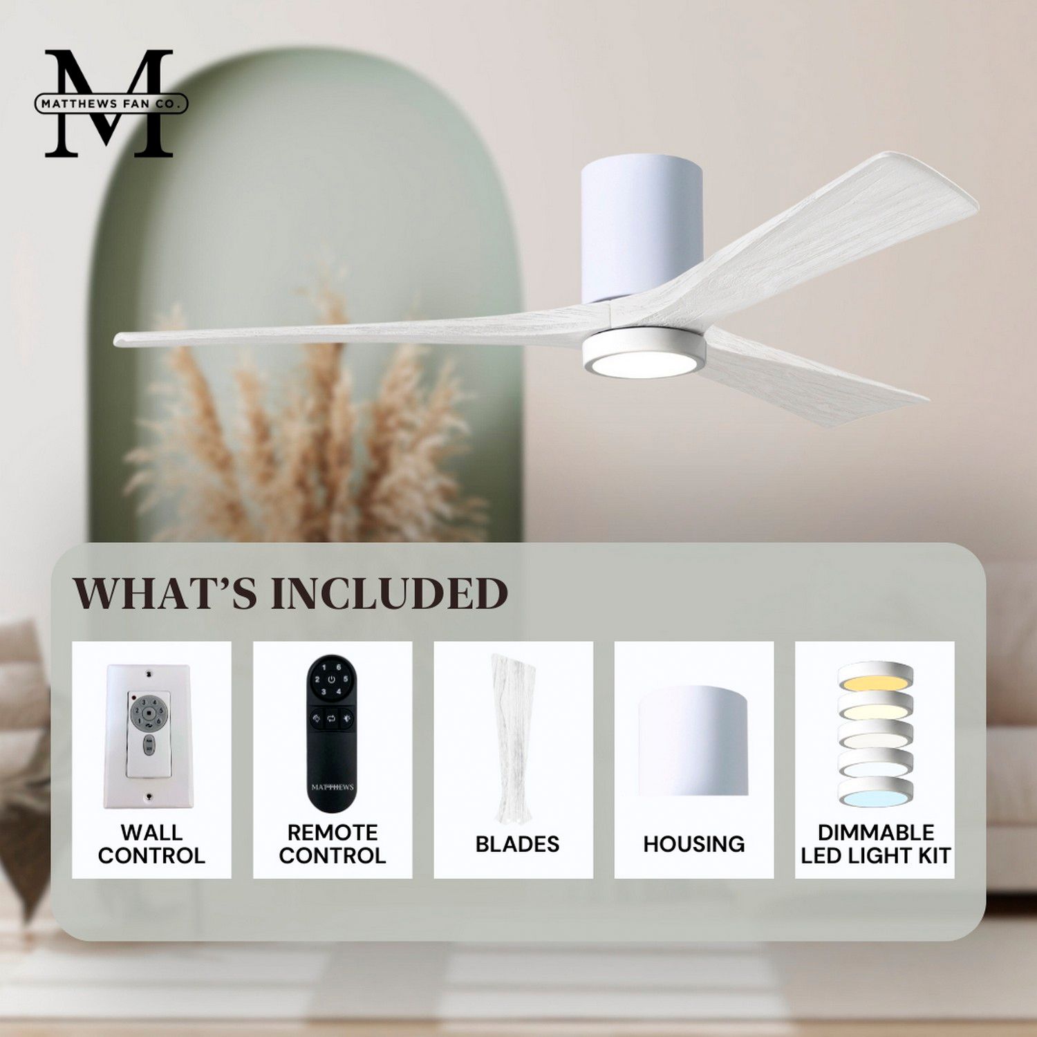 42" Matthews Irene 3H Gloss White Remote Hugger LED Ceiling Fan