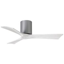 42&quot; Matthews Irene 3H Nickel and White Remote Hugger Ceiling Fan