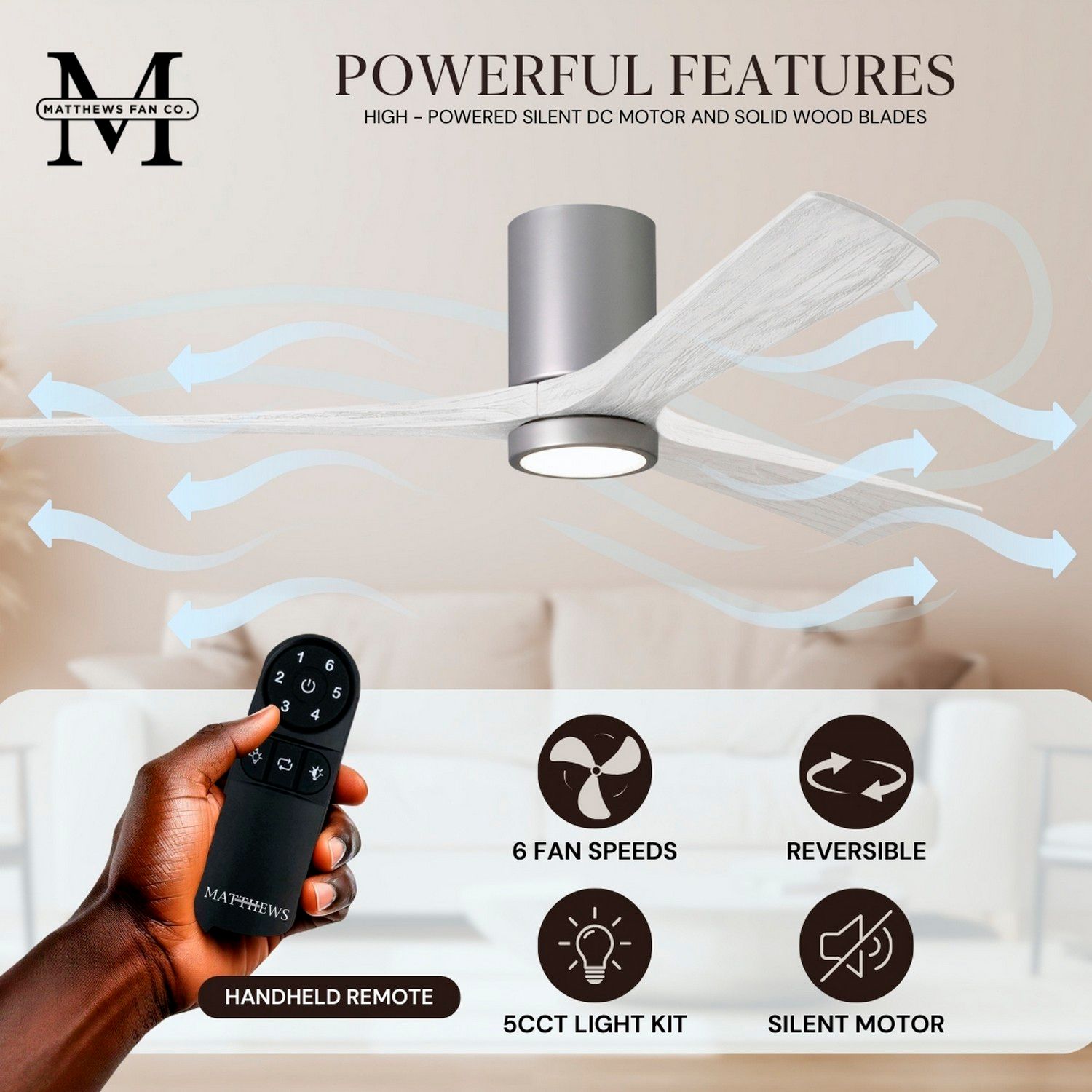 42" Matthews Irene 3H Nickel and White Remote Hugger LED Ceiling Fan