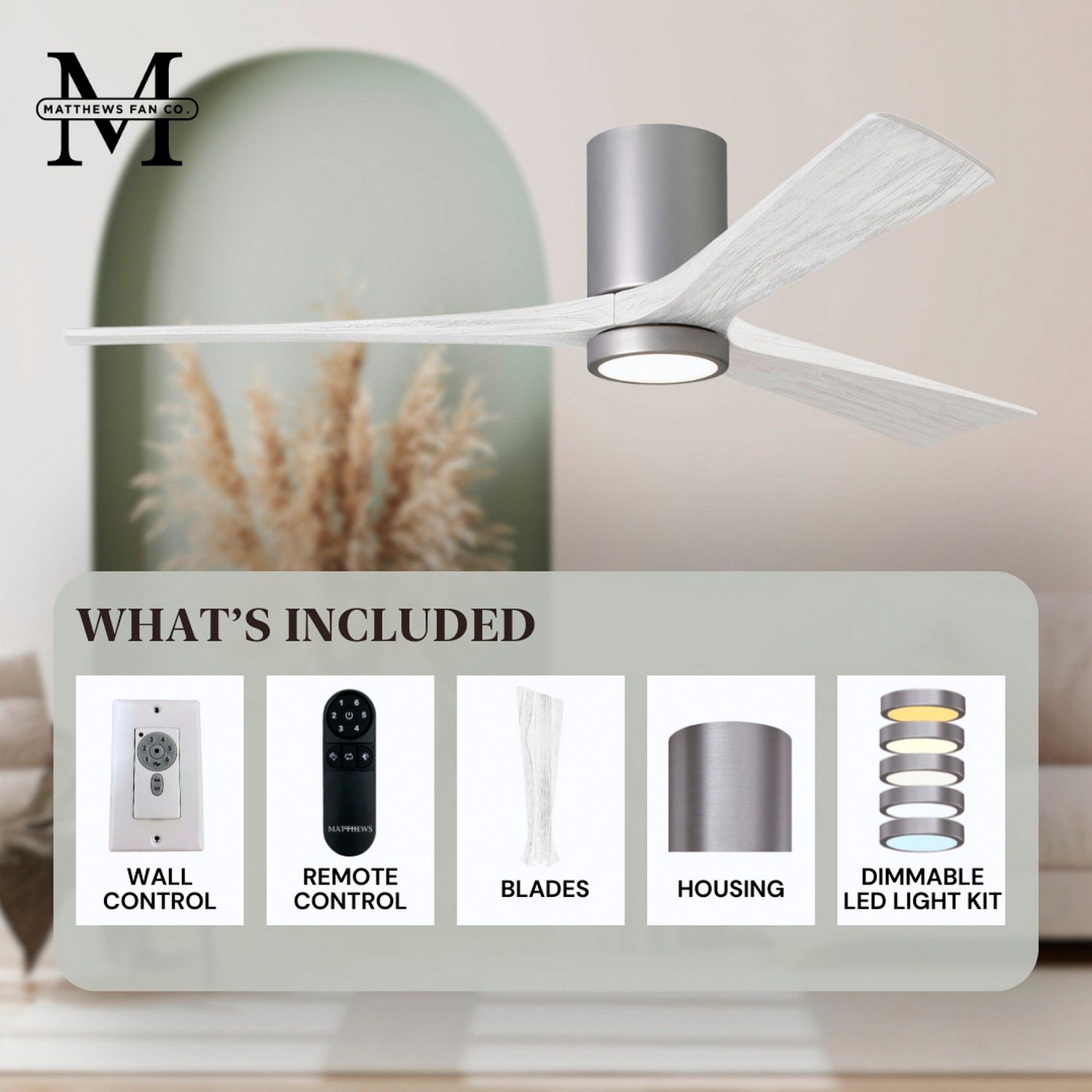 42" Matthews Irene 3H Nickel and White Remote Hugger LED Ceiling Fan