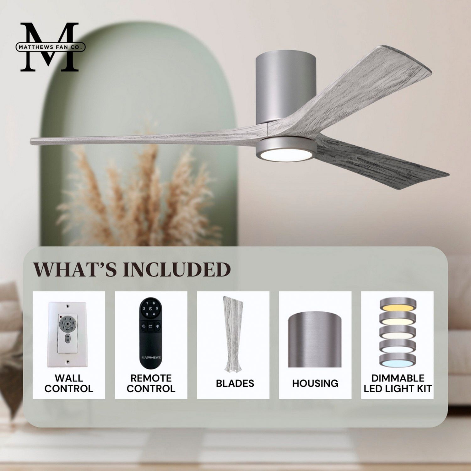 42" Matthews Irene 3H Nickel Barnwood Remote Hugger LED Ceiling Fan