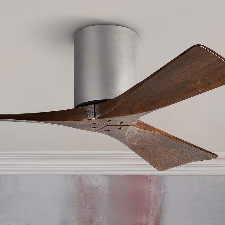 Image 1 42" Matthews Irene-3H Nickel-Walnut Damp Hugger Fan with Remote