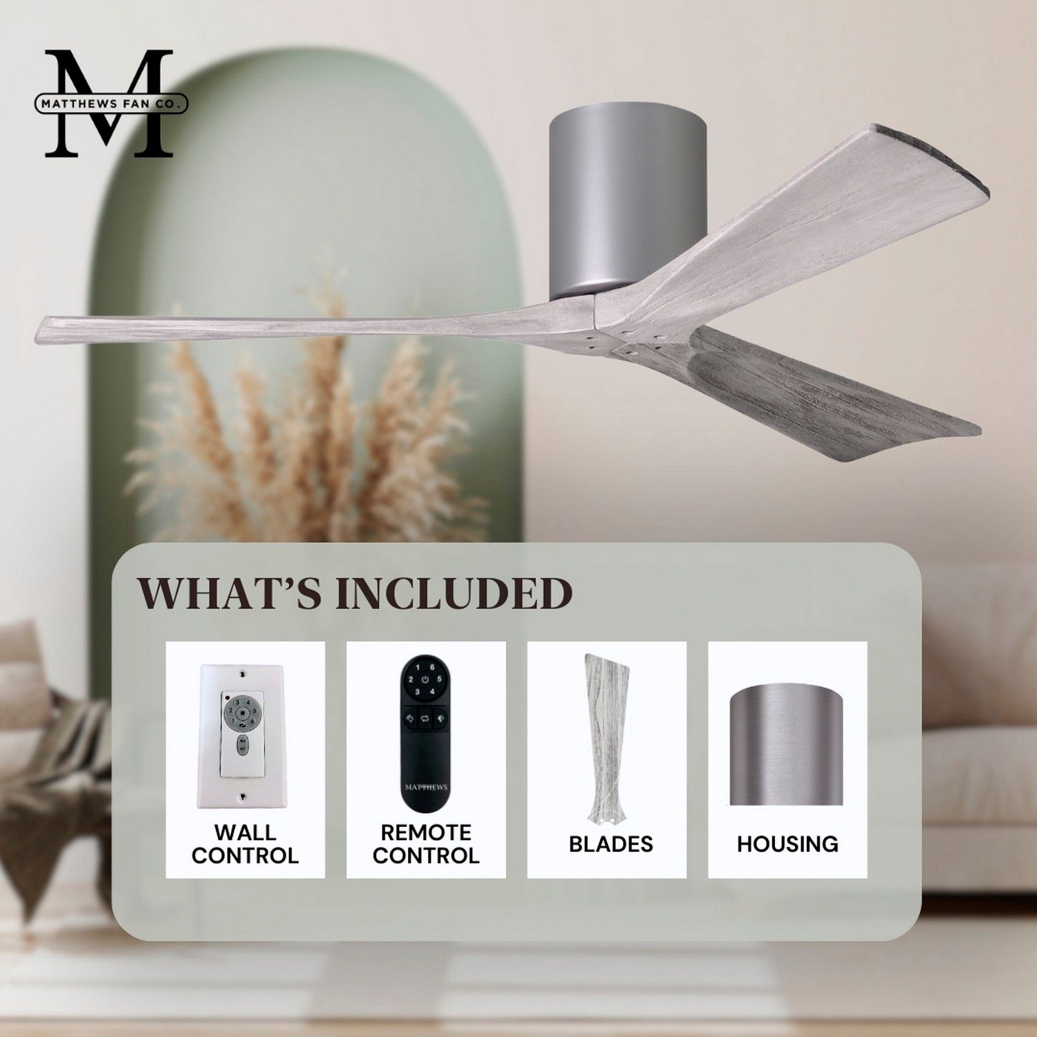 42" Matthews Irene 3H Pewter and Barnwood Remote Hugger Ceiling Fan