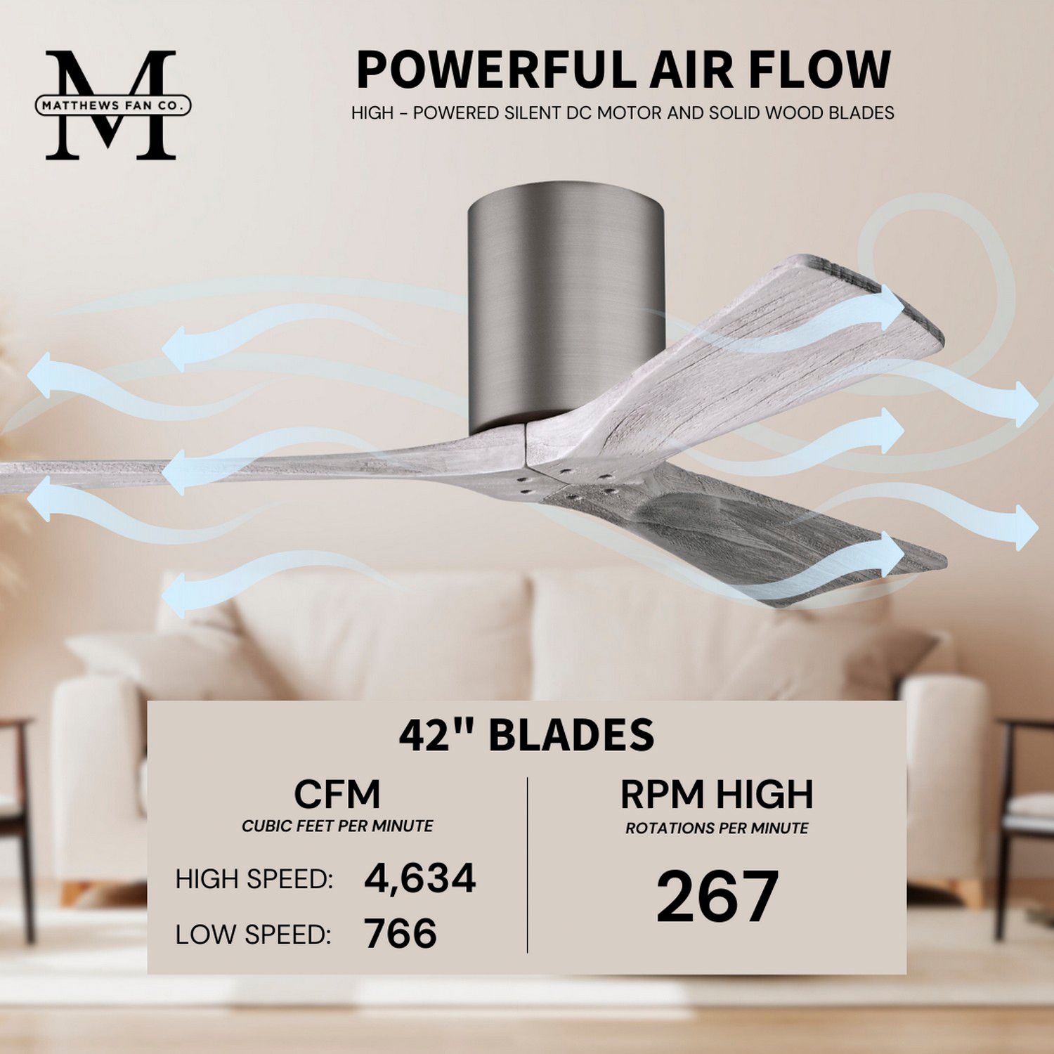 42" Matthews Irene 3H Pewter and Barnwood Remote Hugger Ceiling Fan