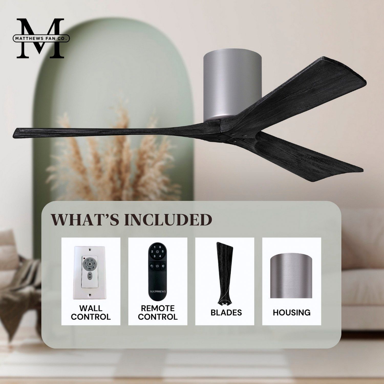 42" Matthews Irene 3H Pewter and Black Remote Hugger Ceiling Fan