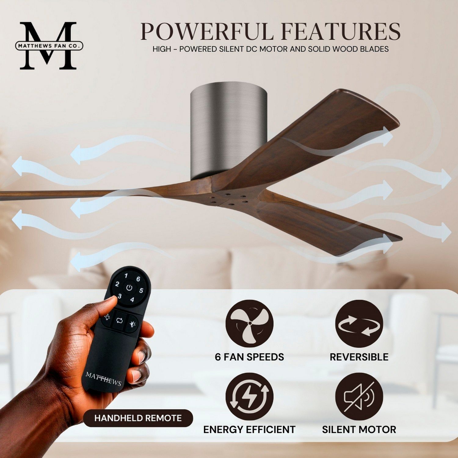 42" Matthews Irene 3H Pewter and White Remote Hugger Ceiling Fan